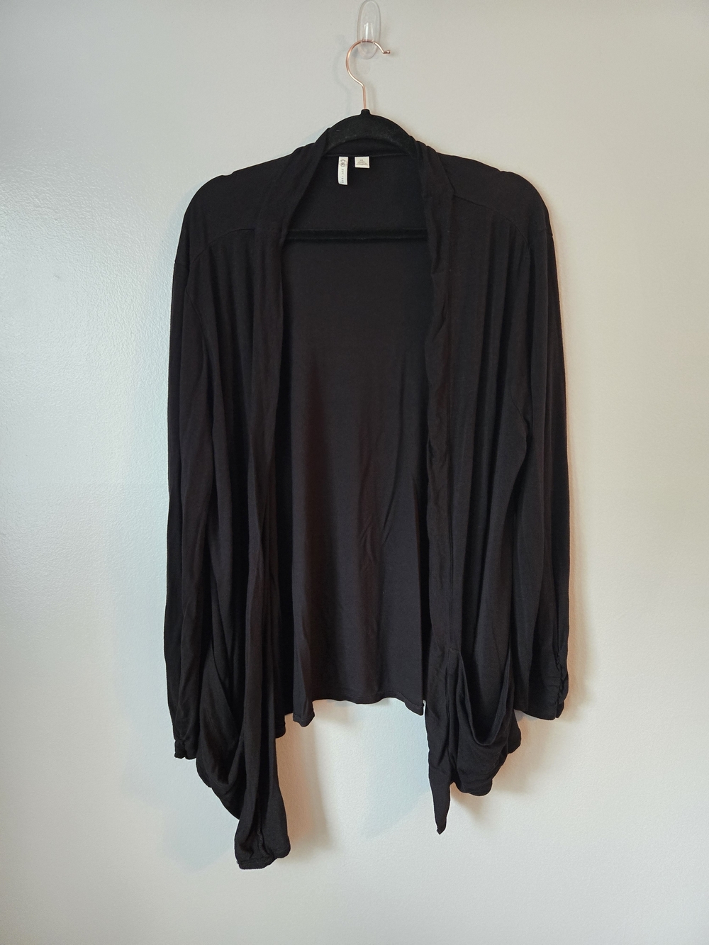 Cato Black Open Front Cardigan Ruched Long Sleeve Drape Pocket Duster Jacket XL
